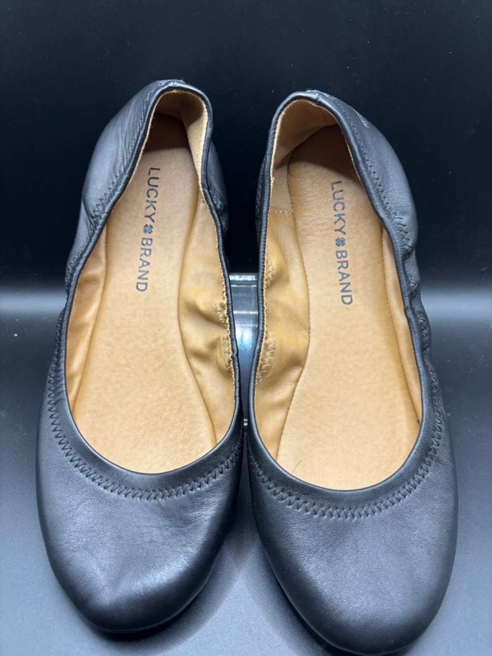 Lucky Brand Black Leather Ballet Flats with Tan Insole